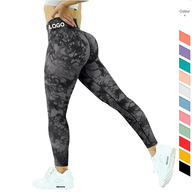 

Custom Logo Gym Athleisure Wear Women Leggings Butt Lifting Tie Dye Soft Workout Tights Seamless Scrunch Bum Butt Leggings