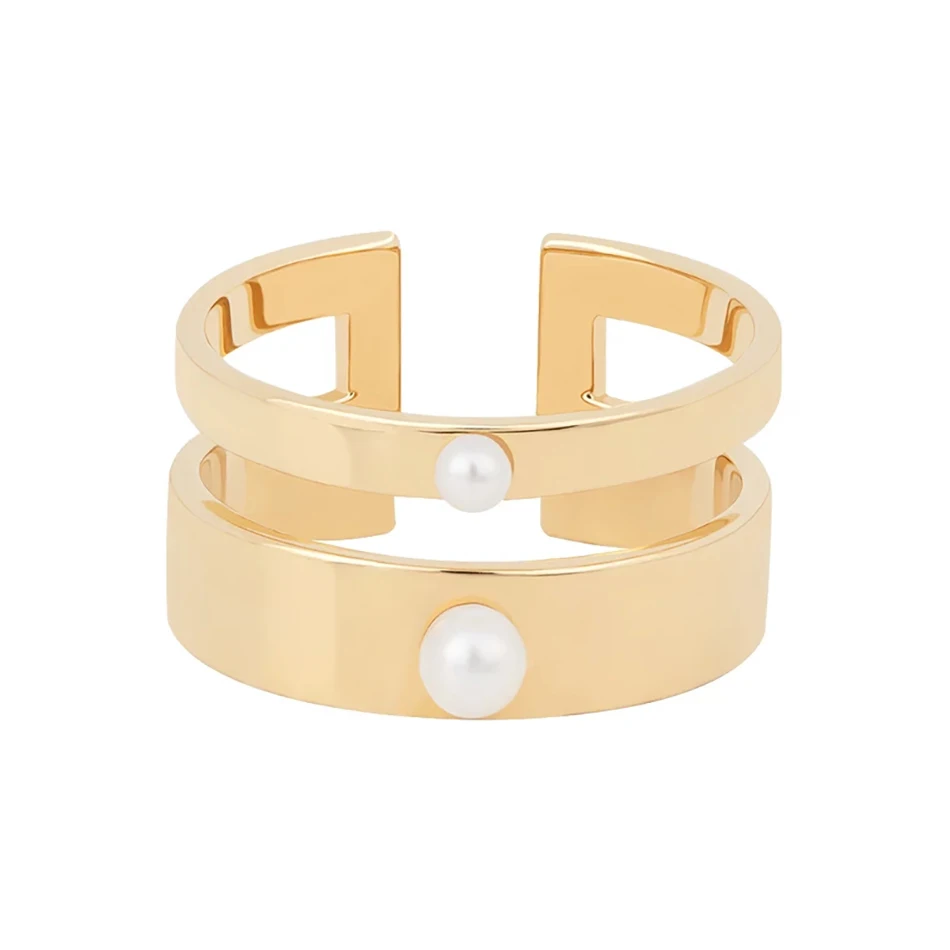 

Trendy high quantity 925 Sterling Silver 18K Gold Plated pave pearl and zircon Ring For Woman
