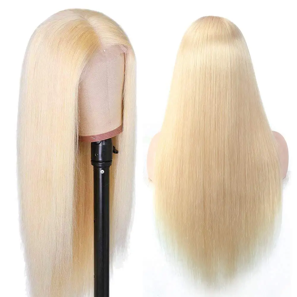 

613 13*4 Lace Front Blonde Human Hair Wig Pre Plucked Virgin Straight HD Transparent Lace Frontal 150% 180% Density Lace Wig