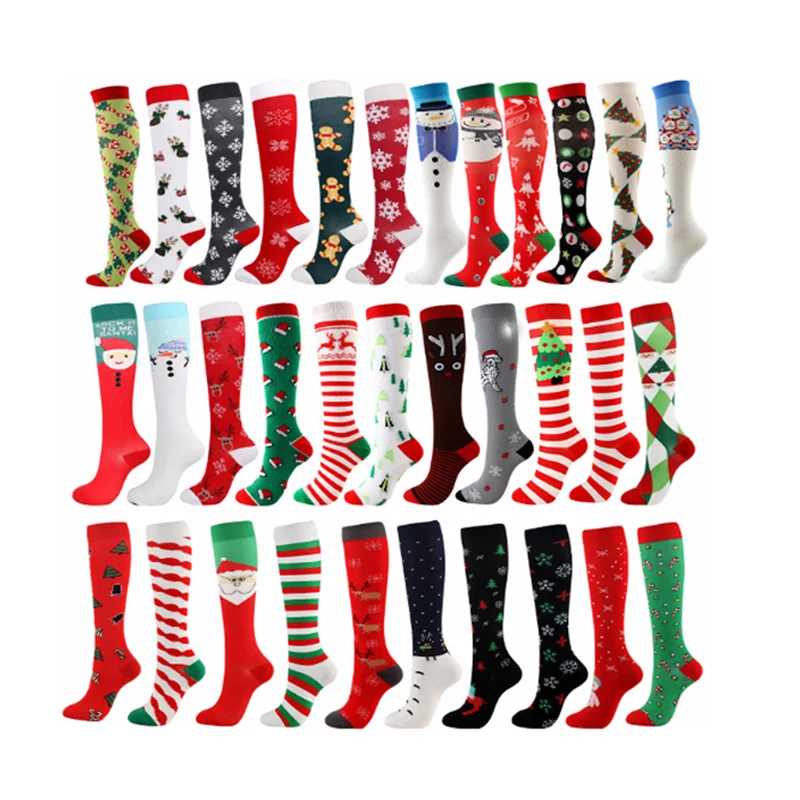 

Manufacturer whole sale custom logo knitted Christmas nurse athletic compression socks, Multi colors