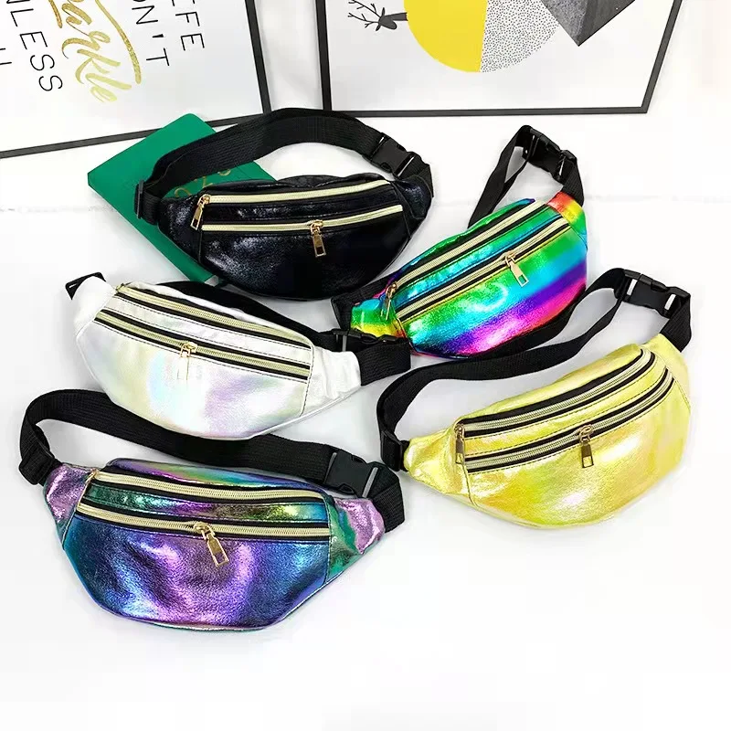 

Fashion Girl Fanny Pack Bag With Multifunction New Style Rainbow sequin women Small bags