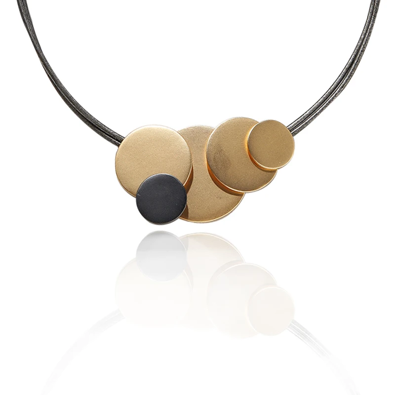 

Piercing Jewelry Leather Cord Overlapping Curved Discs Necklace