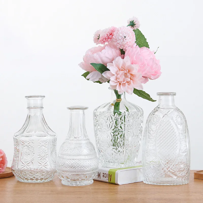 

Embossed transparent glass vase luxury high-quality vase for hotel bedroom restaurant kitchen decoration