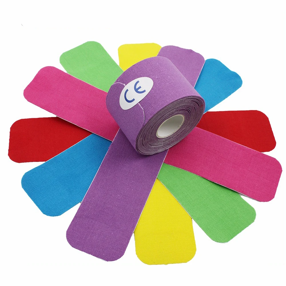 

high quality cotton waterproof therapeutic kinesiology tape, Orange/purple/green/yellow/blue/skin/black/white/red/cyan/pink/