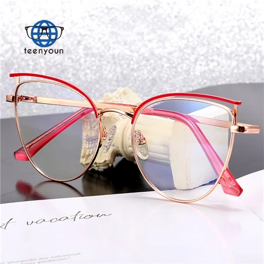 

Teenyoun Eyewear Custom Clear Myopia Optical Lens Glasses Oversized Metal Oculos Anti Blue Ray Eyeglasses Frames For Women