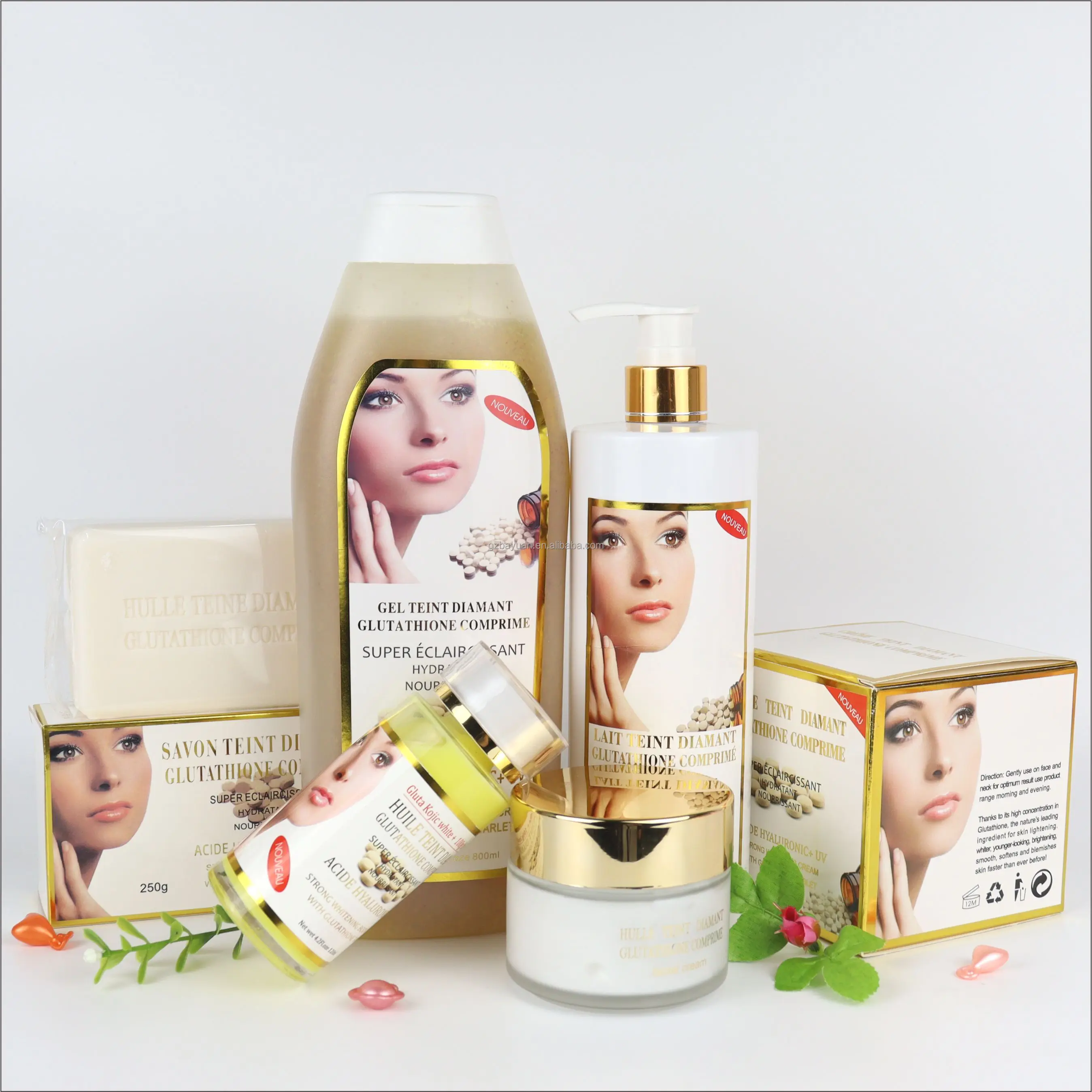 

OEM Custom Private Label Whitening Skin Kit 5 in1 Anti Aging Diamant Super Eclaircissante Face Body Cream Skin Care Set