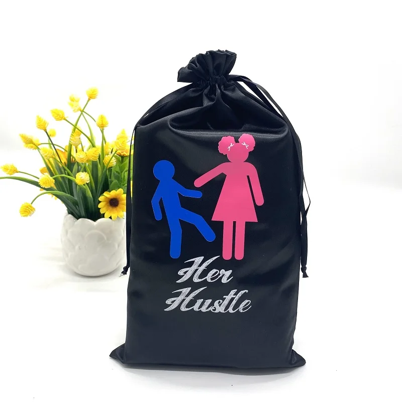 

Black Custom logo Silk Satin Lingerie Packaging Pouch Luxury Clothing Shoe Dust Drawstring Bag, Gray, white, black , blue, red, yellow, green , purle etc.