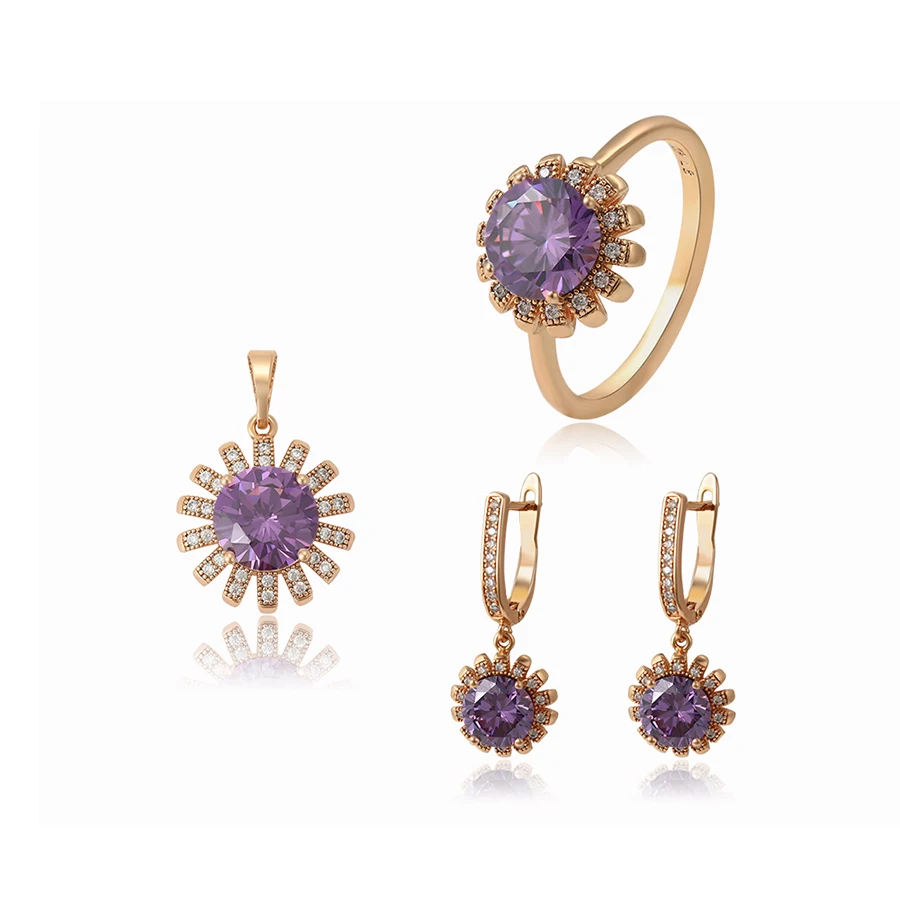 

62958 Xuping jewelry new 18k Gold Costume Jewelry, Fashion Trendy Jewelry Set for women, White,violet,aquamarine