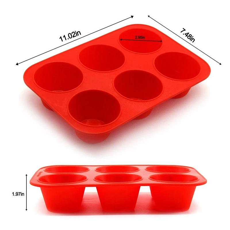 Benhaida 6 Cup Jumbo Silicone Muffin Baking Pan Heat Resistant Nontick