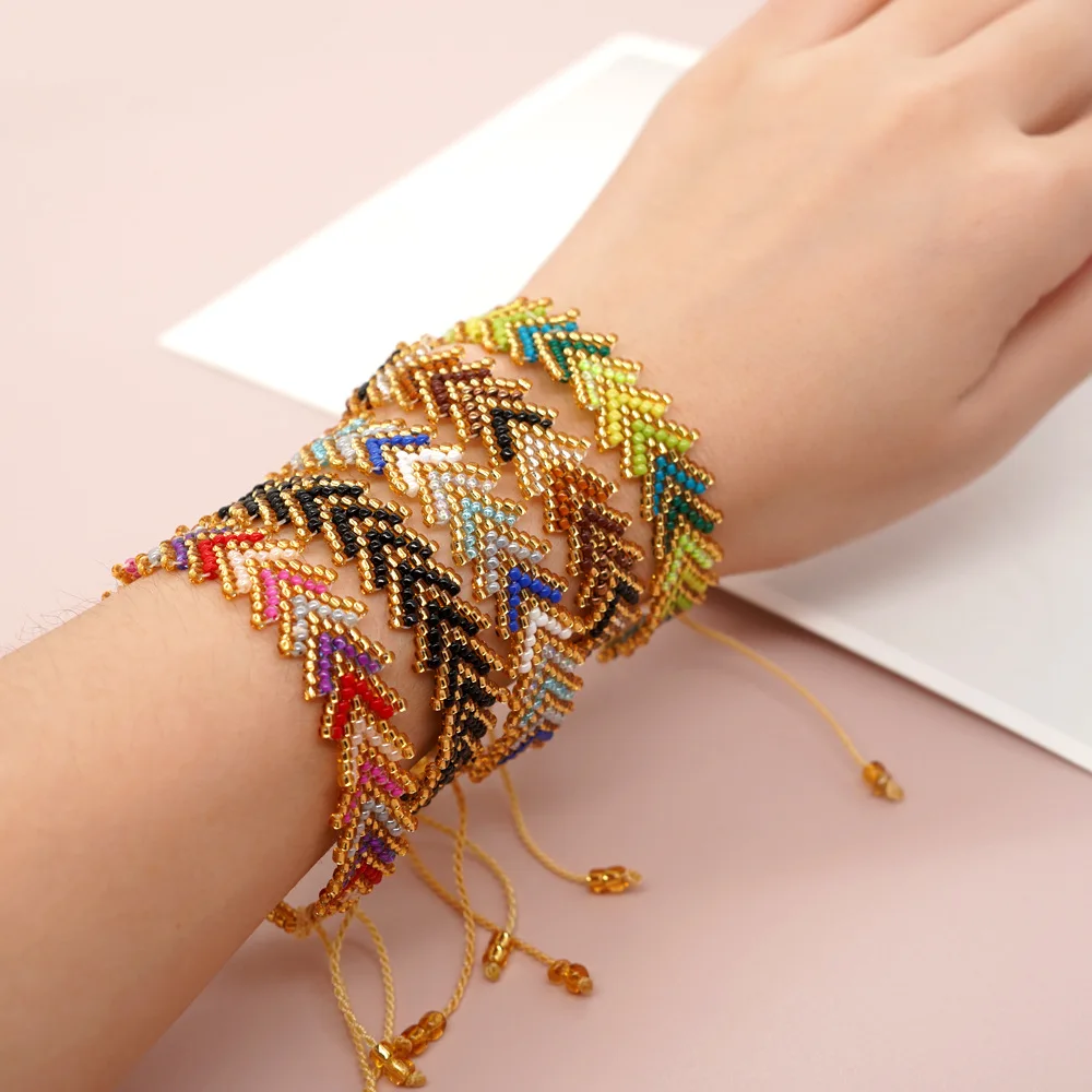 Go2boho Mexican Beach Colorful Arrow Beaded Bracelet Women Pulsera Jewelry Golden Boho Handmade Miyuk Glass Beads Bracelet