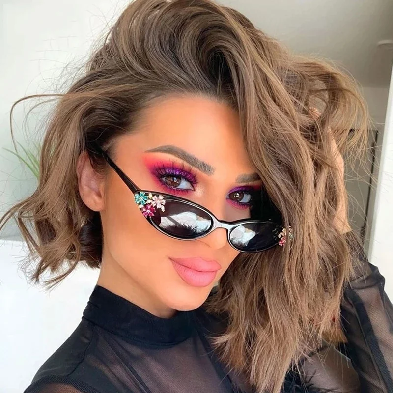 

3276 Luxury Fashion Women Flower Glasses Vintage Flower Studded Cat Eye Sunglasses 2022, 5 colors