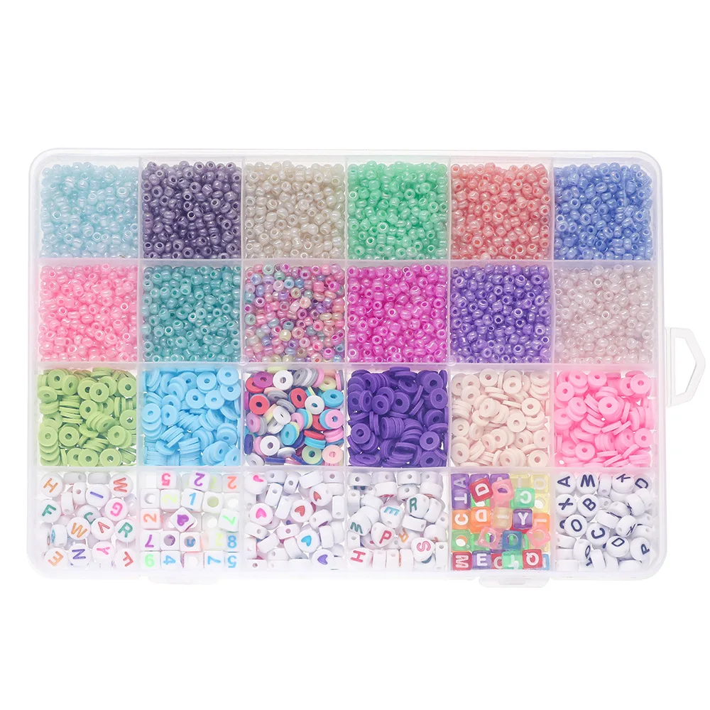 

Hobbyworker Hot Selling Macaron Color Glass Seed Beads Clay Pieces Letter Beads 24 Grid DIY for Women Girl Kid, Mixed color