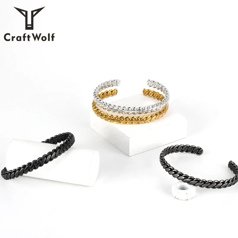 

Craft Wolf Fashion Accessories Gold silver Jewelry link braided twisted cable Stainless Steel rope bangle bracelet for man women, Gold, vintage silver, silver, steel