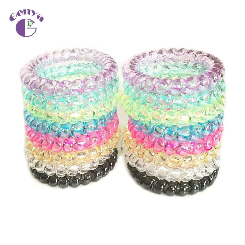 Genya Plastic Spiral Hair Ties Elastic Hair Bands Phone Cord Clear