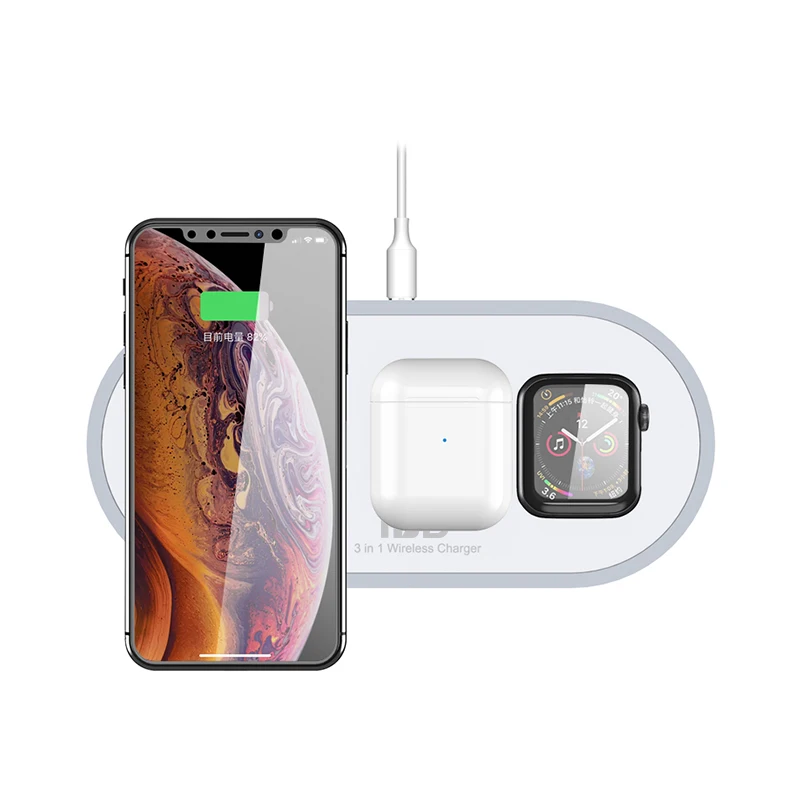 

IBD Type C Port 3 in 1 Wireless Charger Stand Quick Charge 10W PC Plastic Wireless Charger 2 In 1 For Mobile Phone