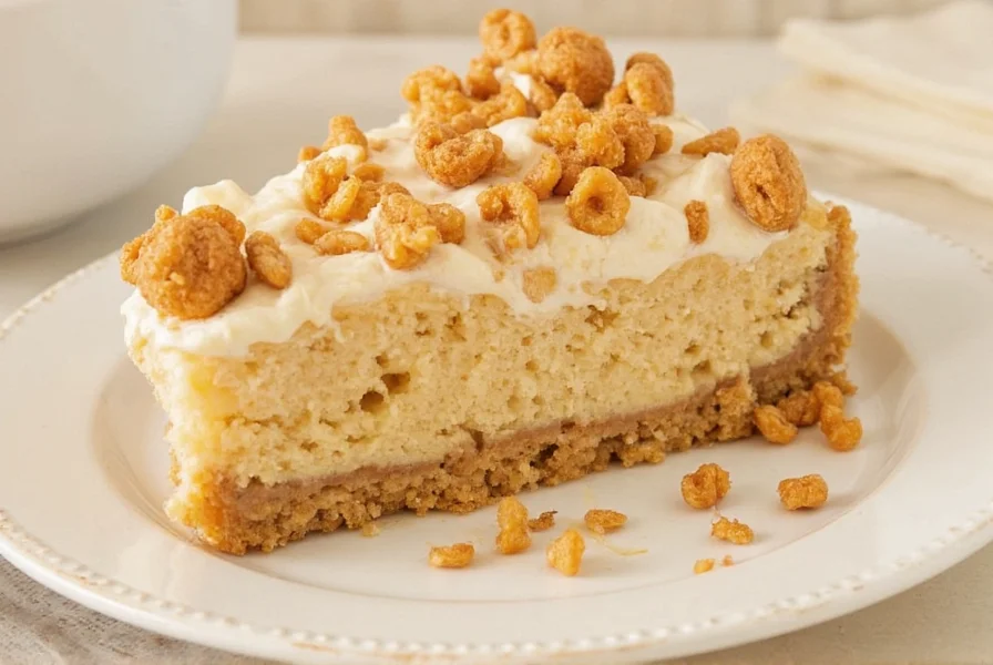 Step-by-step cinnamon toast crunch cheesecake preparation showing cereal incorporation