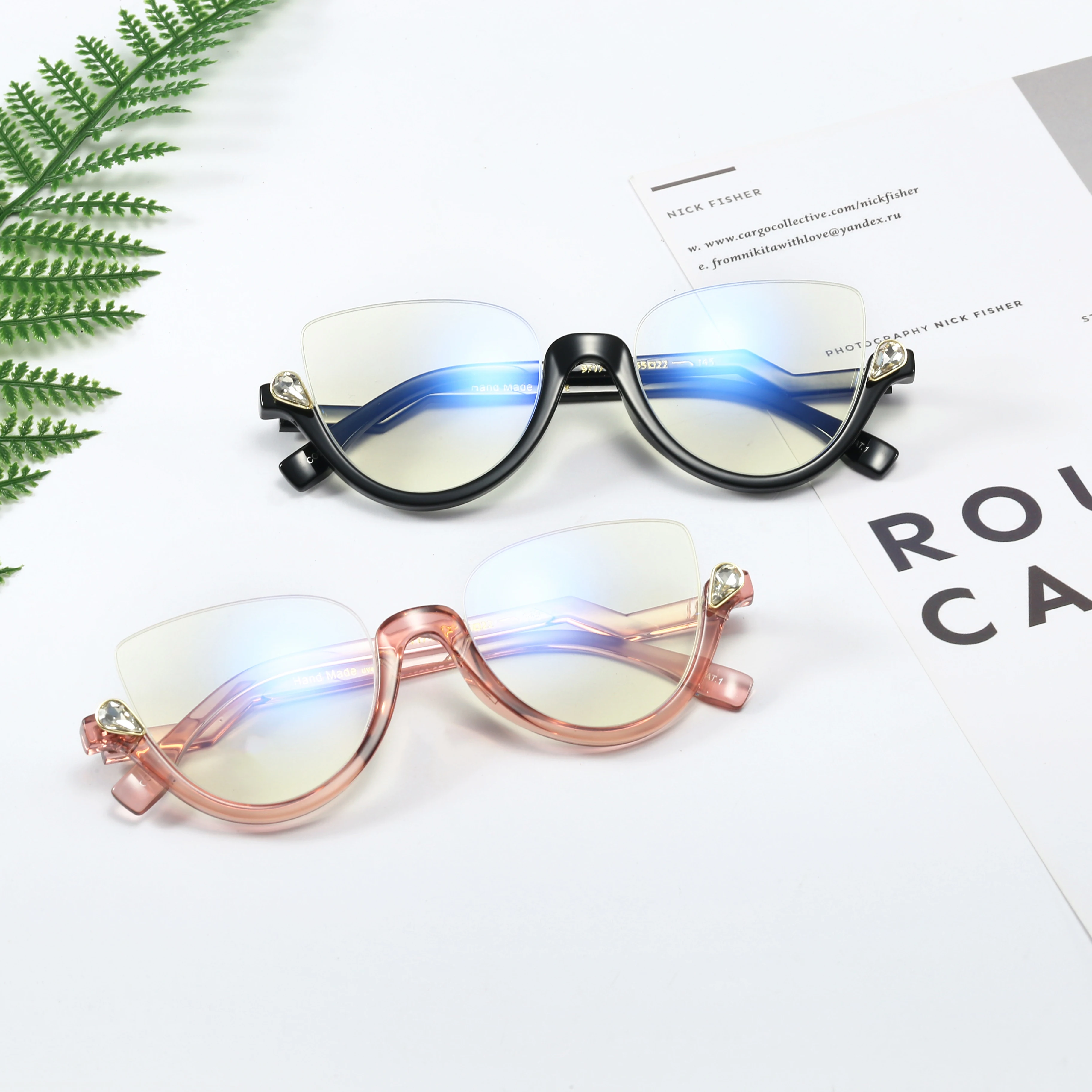 

2022 2021 Half frame Eyeglasses Retro Classical Design Custom Logo Cat Eye Frame PC Lens Blue Light Blocking Glasses