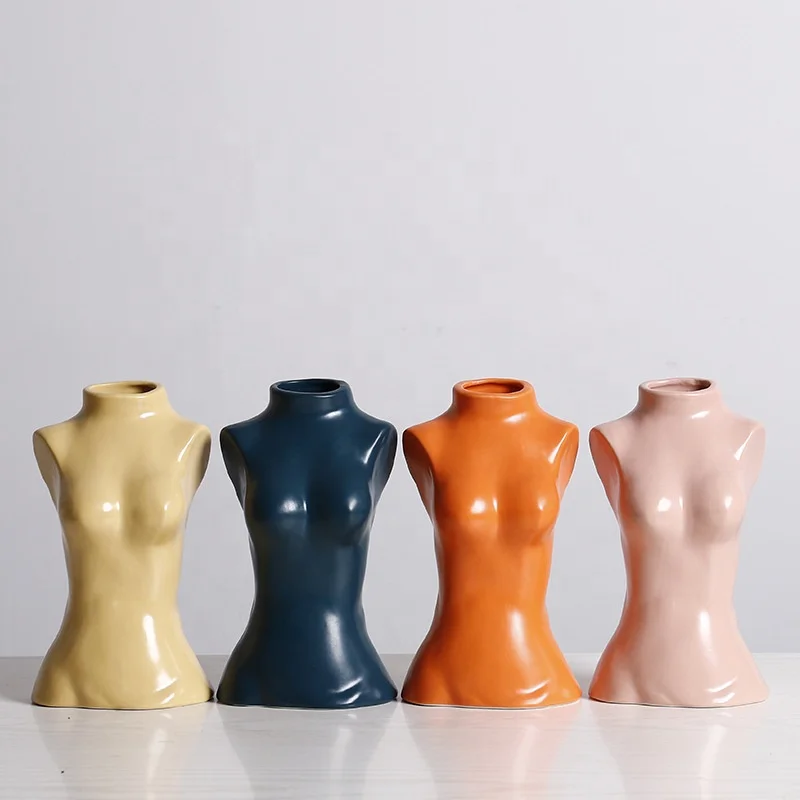 

Modern Luxury creative women body statue tabletop ceramic flower vase 8" dried flower ceramic flower container, Blue , white , yellow , pink , orange