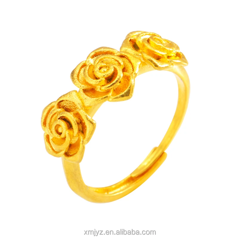 

Live Source Korean Fashion Three Roses Ring Female Brass Gold-Plated Simple Ring Factory Direct Sales