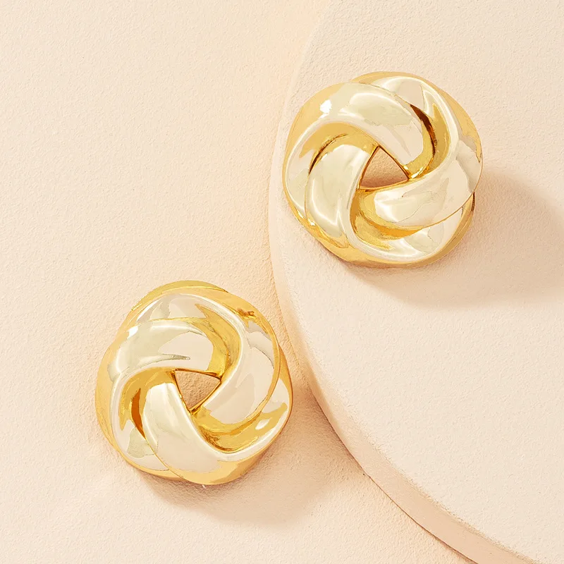 Vintage Gold Plated Geometric Twisted Stud Earrings Statement Metal Earring For Women Jewelry