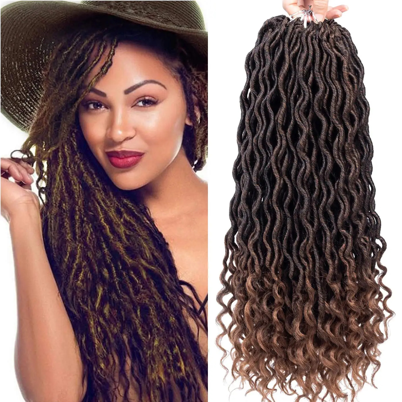 

Hot sell wholesale 24 stands crochet braid hair faux locs with curly ends wavy faux locs crochet goddess faux locs