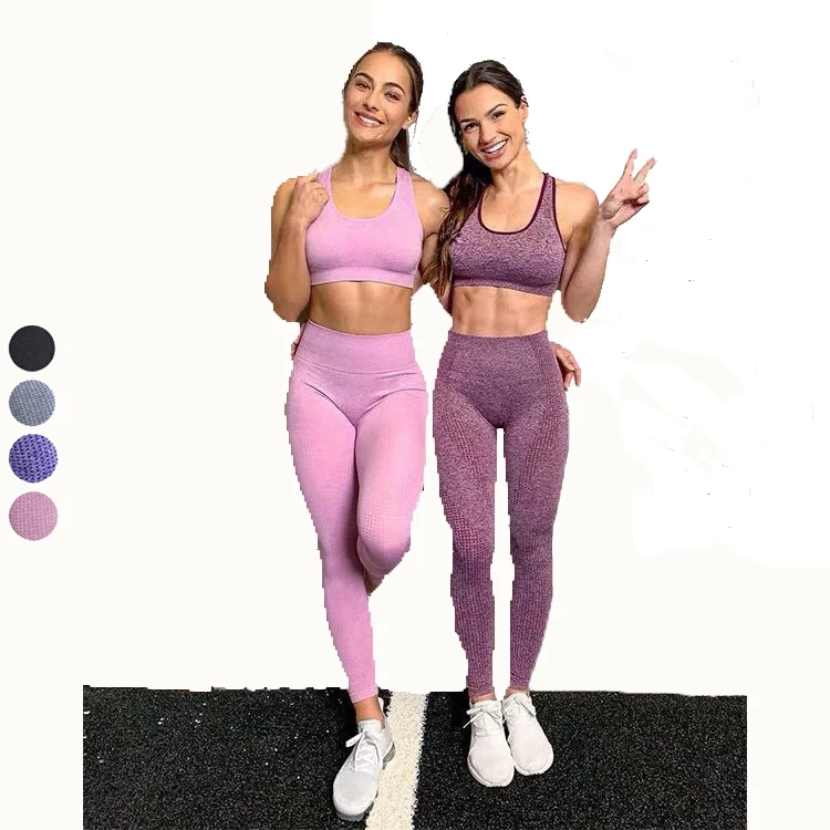 Good Quality Women's High Waist Moisture Wicking Sports Workout Yoga Wear  Wholesale Gym Seamless Sets
