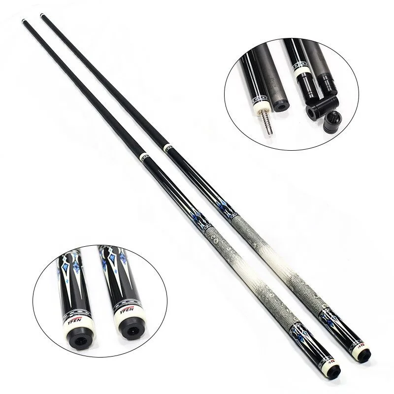Premium Quality 58\" Snooker & Billiard Cue 1/2 Carbon Shaft with Extension Maple Wood Butt Pool Cue Featuring Cue Joint Cover