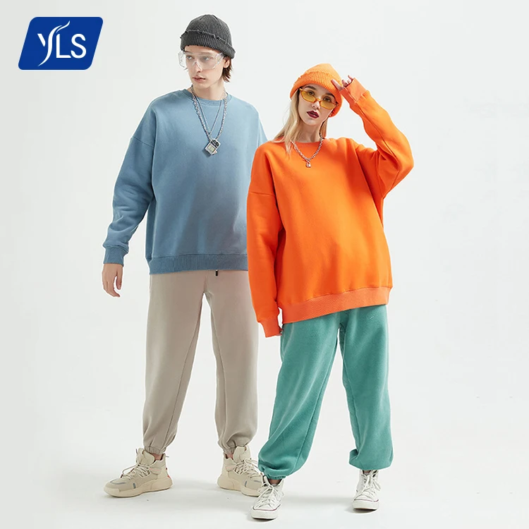 

YLS 2021 High Quality Custom Embossed Print Crewneck Mens Blank Oversized Dropped Shoulder Sweatshirt