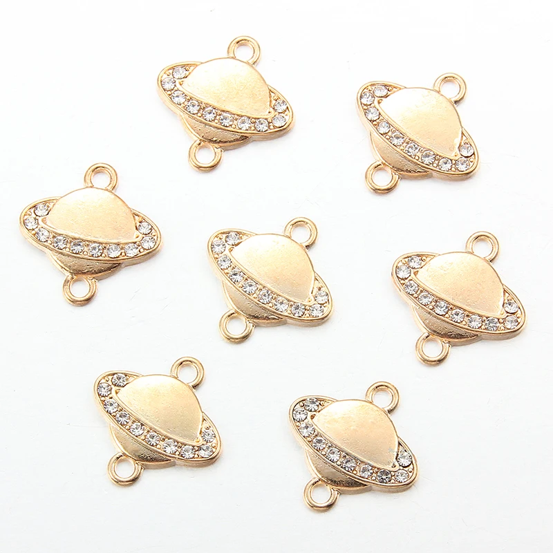 

Classic Cute Gold Saturn with Rhinestone Fashion Statement Space Planet Earring Jewelry DIY Bracelet Necklace Findings, Golden