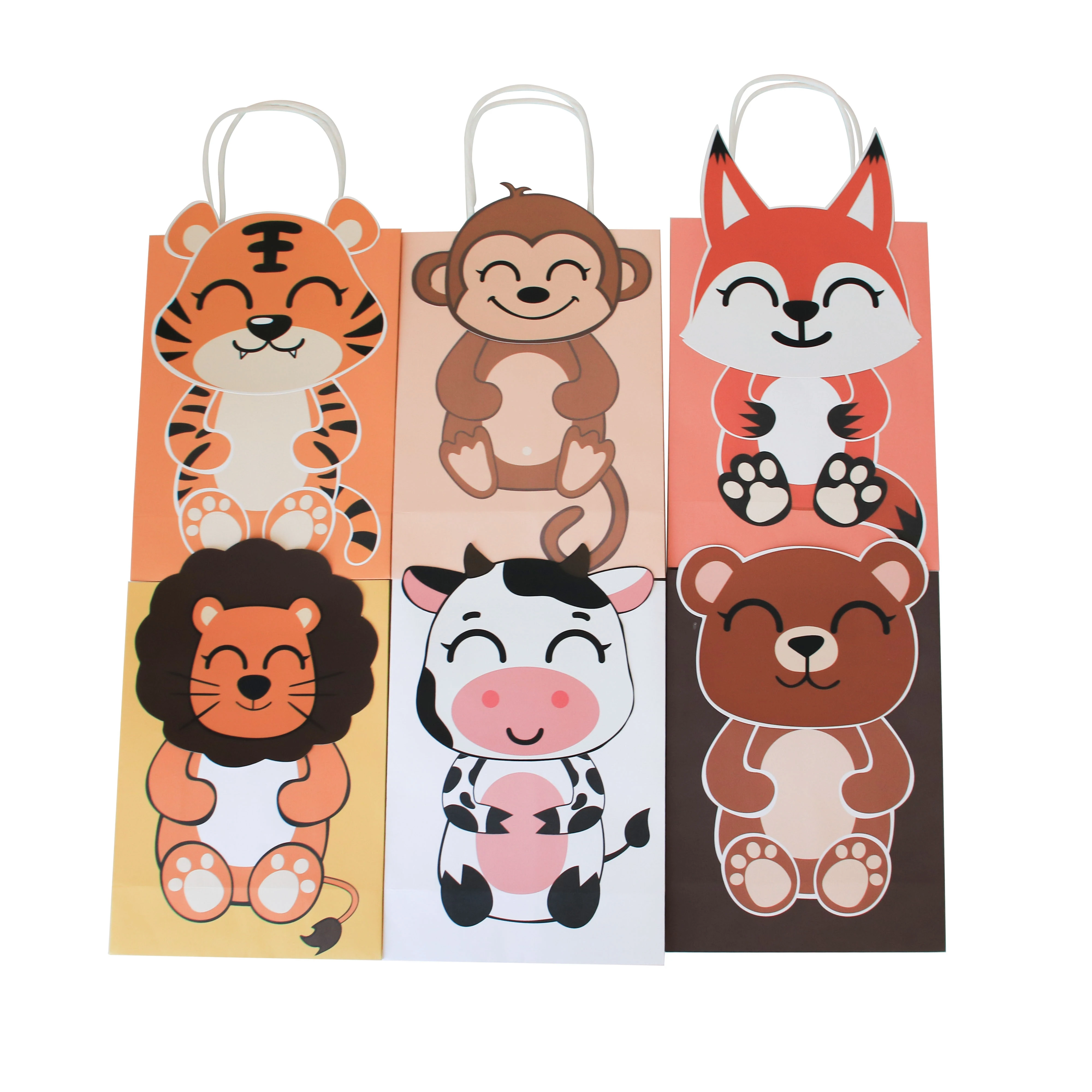 

New design Safari Animals Jungle Theme Goodie Candy treat kraft paper kids party gift Bags with handles