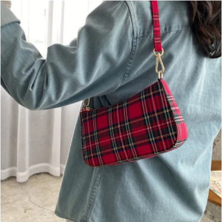 

2020 Shoulder Bags New Retro Red Plaid Underarm Handbags Messenger Bag