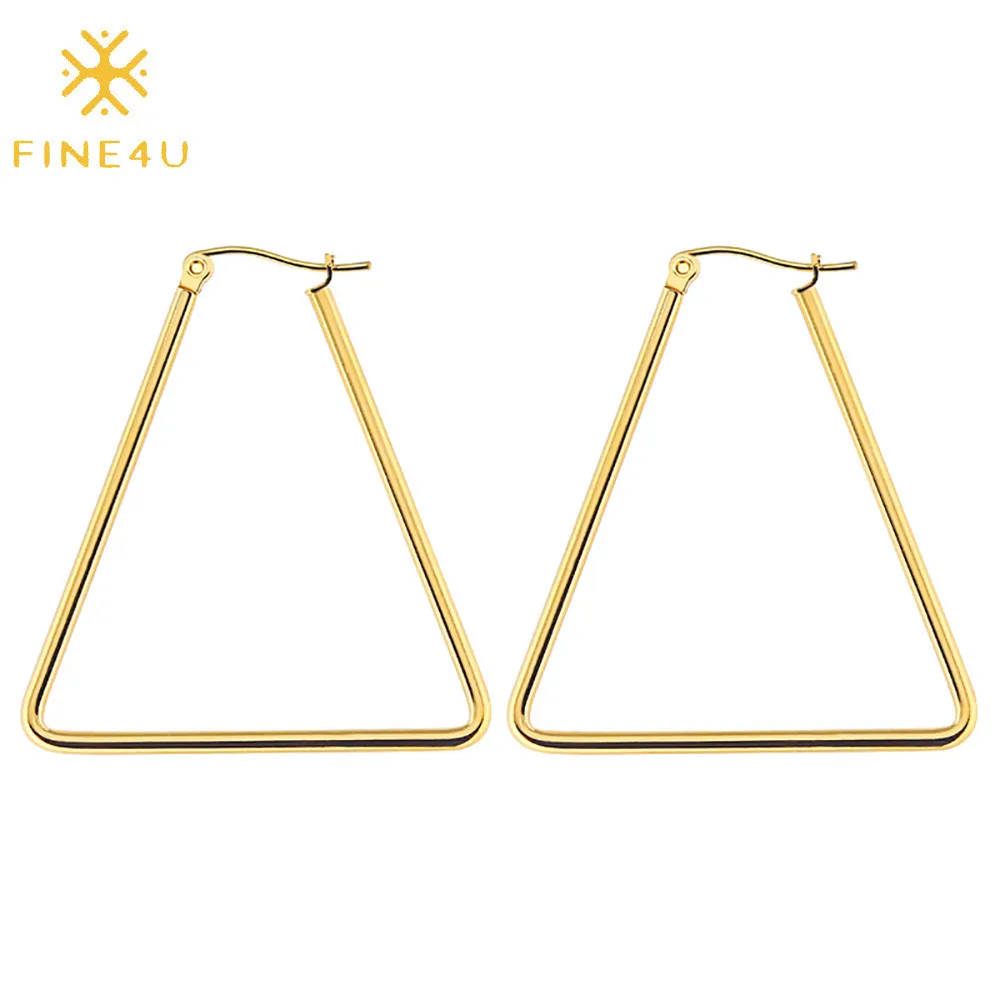 

Fashion large triangle gold black geometric stainless steel women hoop different colour jewelry earrings, Gold/steel/black