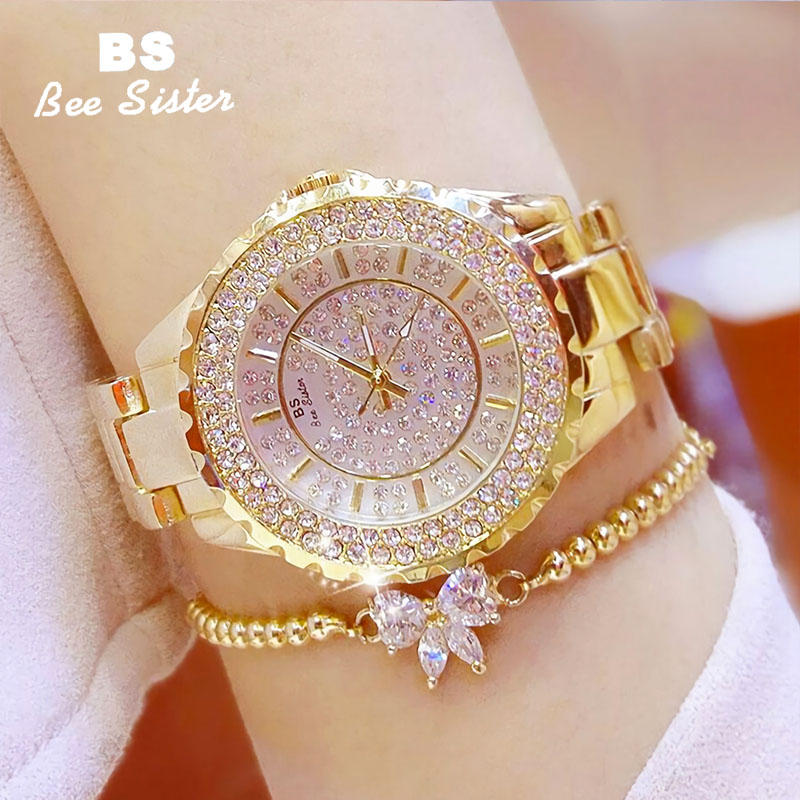

BS Jewelry 0280 Women Watches Fashion Crystal Diamond Dress Watch Lady Luxury Waterproof Women Quartz Gift Jewelry Bracelet, 2-colors