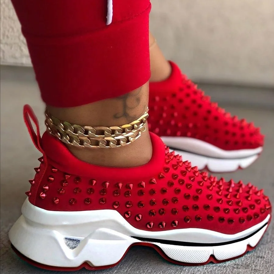 

Factory Wholesale New Arrival Plus Size Summer Hot Selling Studded Platform Shoes Rivet Casual Walking Sneakers, Customized color