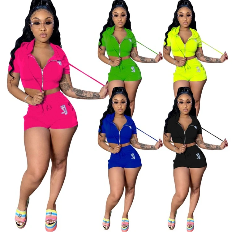 

2020 Women Two Piece Set Clothing Bodycon Sexy Summer Outfits Women 2 Piece Pant Biker Short Rhinestone Sets