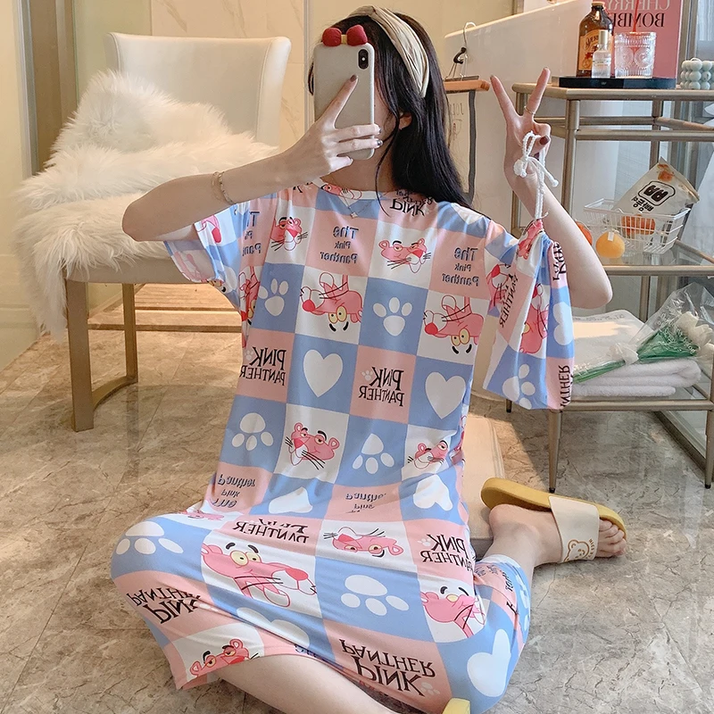 

Designer Pyjamas Women Cute Hot Sale Cartoon Printed Sleepwear Dress Baju Tidur Women's Sleepwear