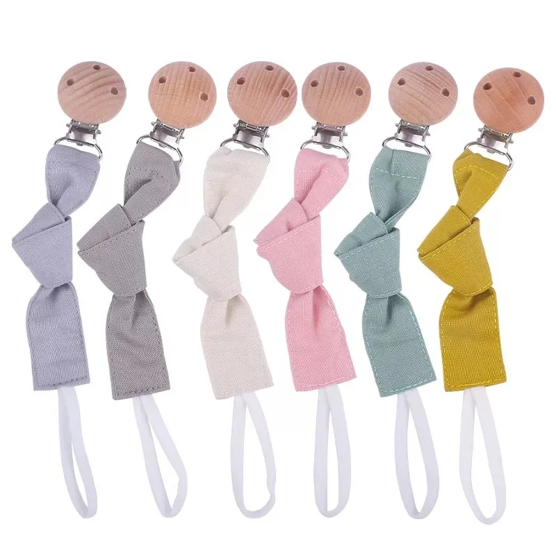 

High Quality Cotton Chain Dummy Clip Pacifier Holder Nipple Soother Chain Infant Baby Feeding Cotton Linen Pacifier Clips, 5 colors
