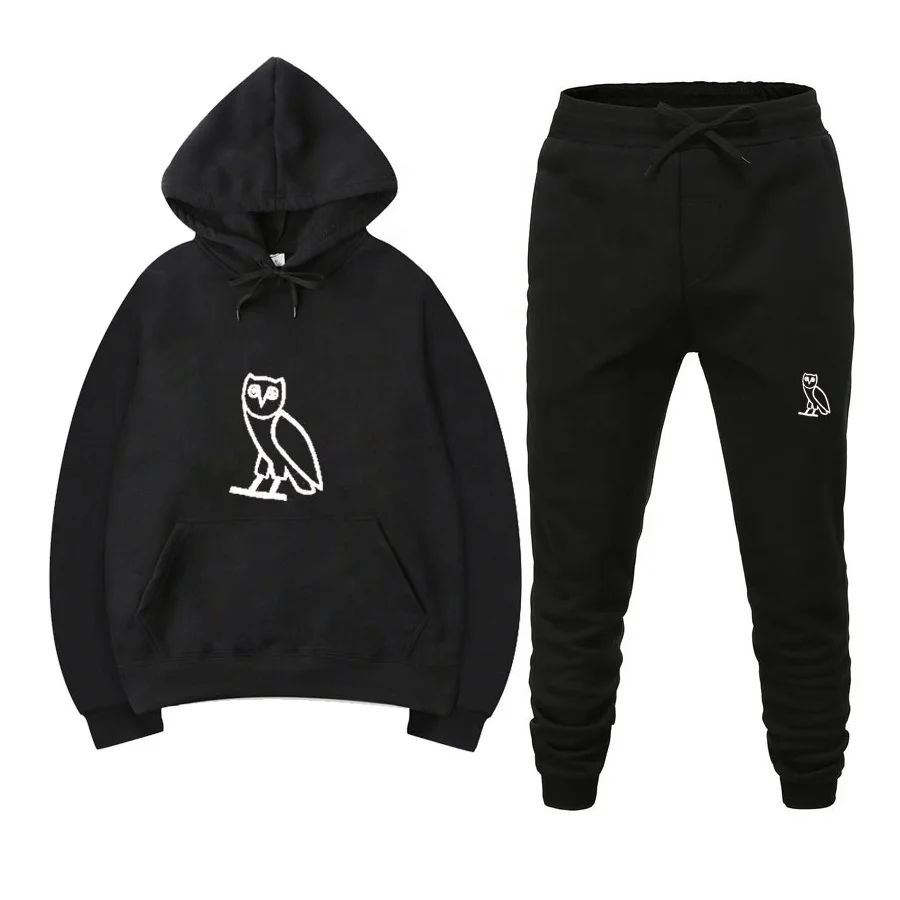 

Hot Selling Black Long Sleeve Hoodies Plus Size Mens Tracksuit Two Piece Sets, Customized color