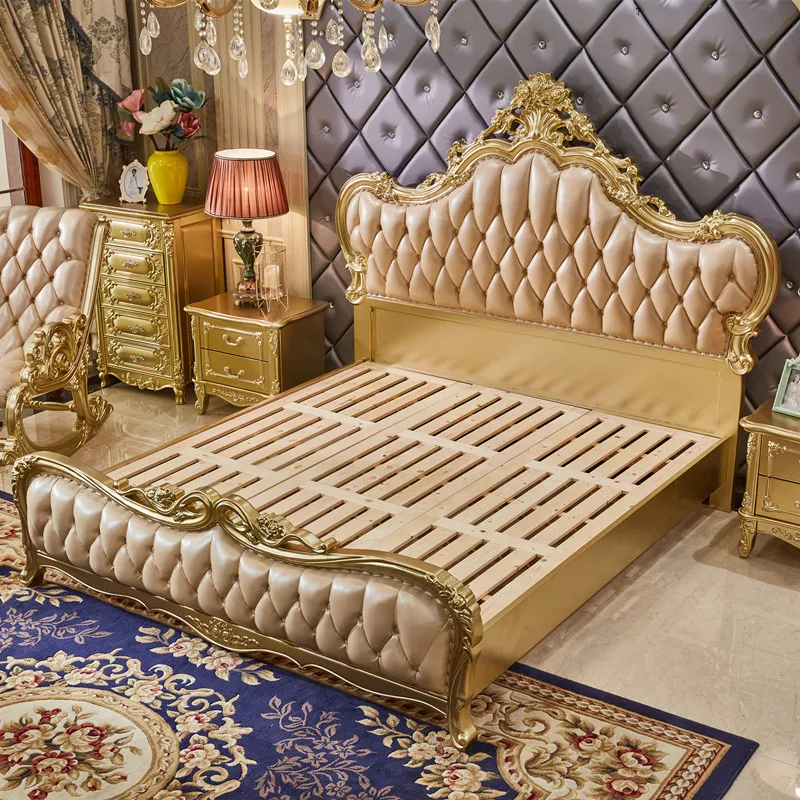 Foshan European Style Complete Royal Furniture Antique Gold Bedroom Set