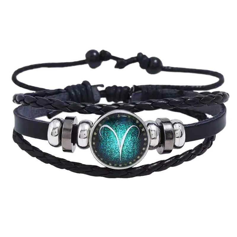 

New jewellery 12 zodiac lovers cofskin bracelet contracted DIY multilayer braided starry sky leather bracelet, As shown