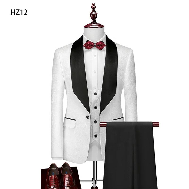 

Jancember HZ12 White Slim Fit 3 Pieces Plus Size Wedding Men Suits