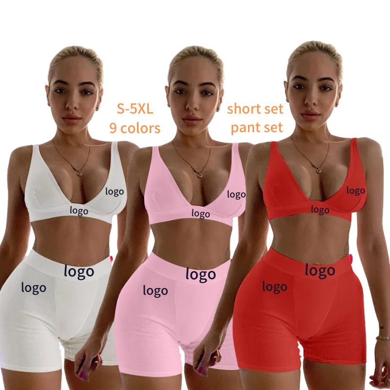 

Customized bra top and shorts set women 2 piece matching summer set sport skims 2022 solid plus size yoga fitness outfit set, Picture shows