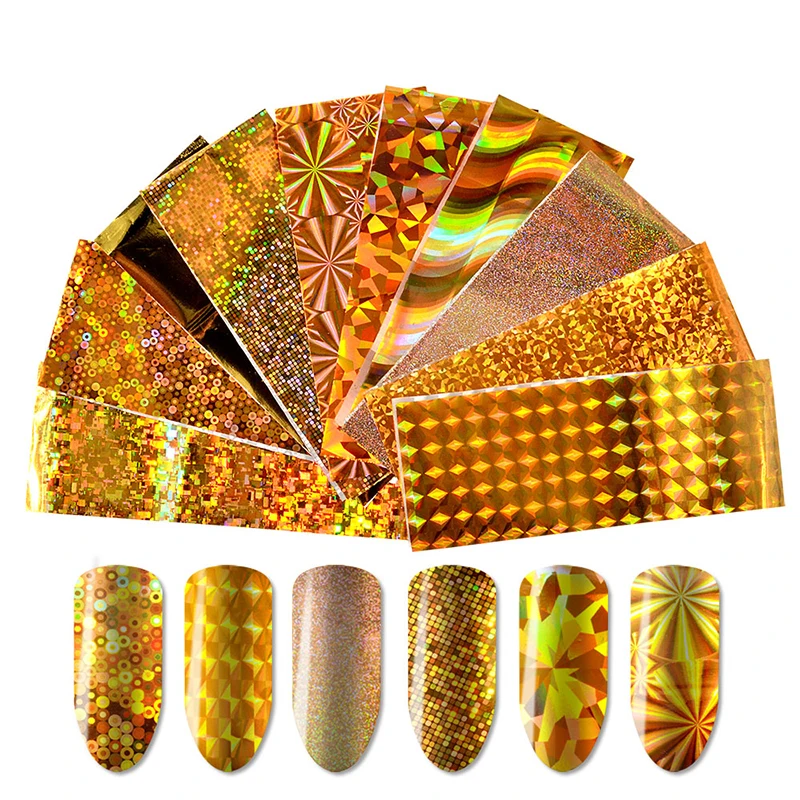 

10 Sheets Gold Silver Nail Art Foils Holographic Laser Shining Mixed Colors Transfer Sticker Decals Manicure Nail Decorations