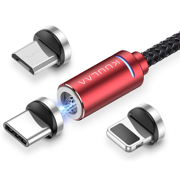 

KUULAA Mini Protector 3A Magnetic Multi Charger Cable 360 Type C Micro Usb Celulares Magnet Mobile Data Cable, Black, blue ,red