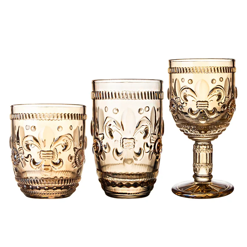 

Factory Direct Crystal Embossed Gold Rimmed Glass Wine Cup for Drinkware, Electroplating