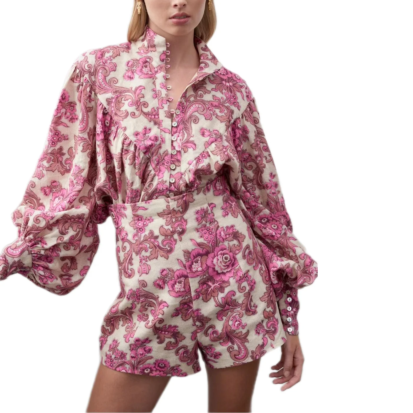 

summer floral ladies tops blouse short pants two piece pants set women clothing