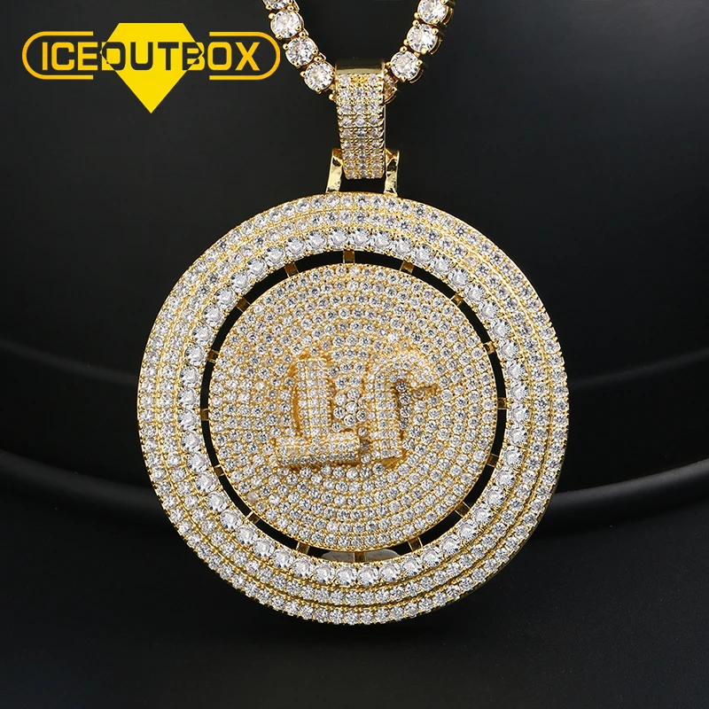 

New style Hip Hop Jewelry Gold Rotating Disc JT Pendant Iced Out Pendant Necklace For Men And Women