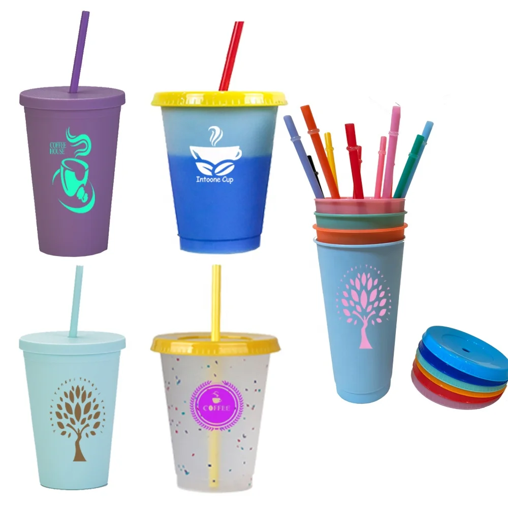 

16oz rainbow confetti color changing plastic cups for kids coffee cups plastic with lid color changing tumbler with straw, Pink blue, black, white purple and so o