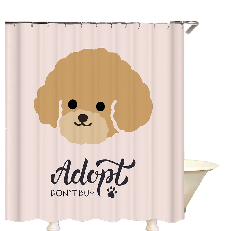 

Simple cute puppy pattern bathroom polyester embroidery fabric 3D custom bath shower curtain for living room with poles, Customer's request bath curtain