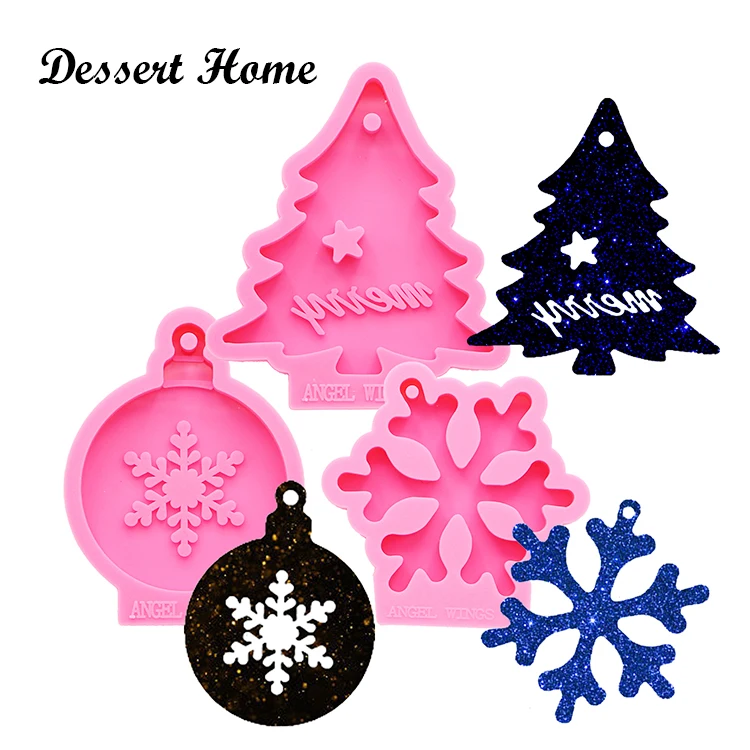 

DY0132 Shiny Christmas Tree Snowflake Bell Silicone Mold Cake Decoration Fondant Sugarcraft Tools Silicone Mould Gumpaste Candy, Pink